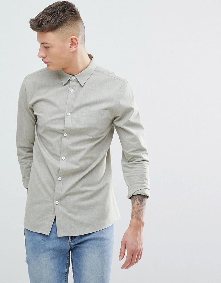 Another Influence Plain Chambrey Long Sleeve Shirt - Green
