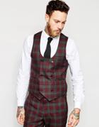 Asos Skinny Waistcoat In Red Tartan Check - Multi