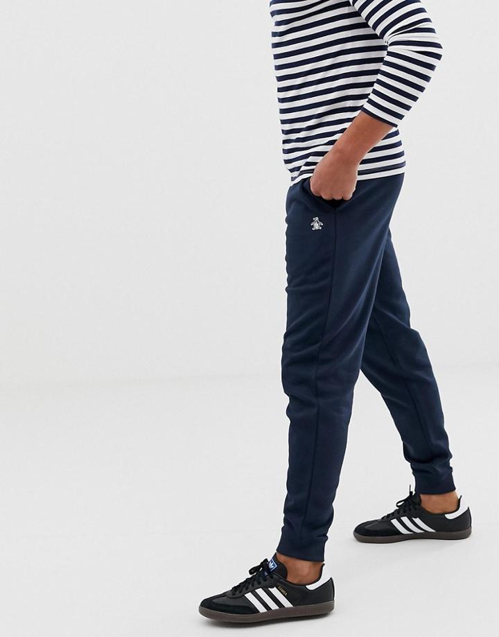 Original Penguin Icon Logo Cuffed Sweatpants Slim Fit In Navy