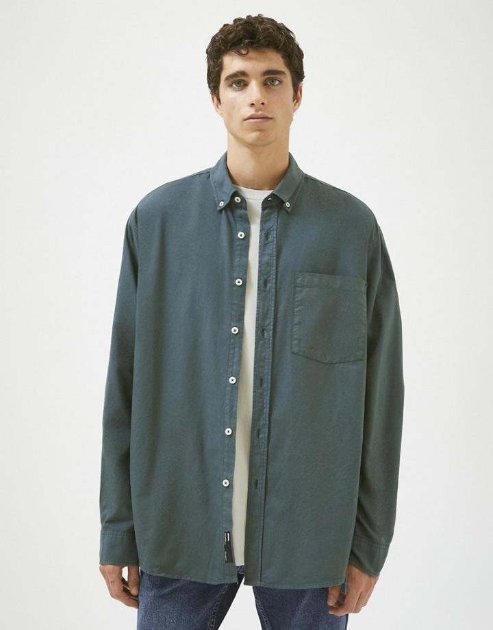 Pull & Bear Regular Fit Oxford Shirt In Blue-blues