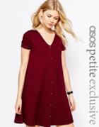 Asos Petite Swing Dress With Button Front And Short Sleeves - Oxblood