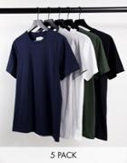 Topman 5 Pack Cotton Classic T-shirt In White, Black, Gray, Khaki And Navy - Multi