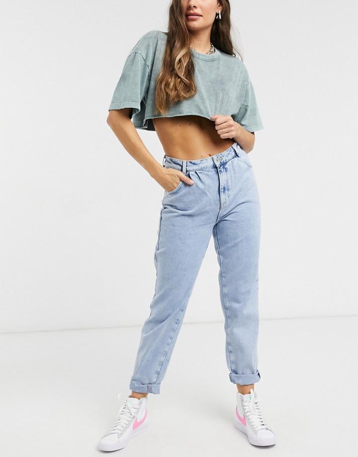 New Look Balloon Jeans In Bleached Light Blue