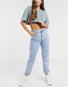 New Look Balloon Jeans In Bleached Light Blue