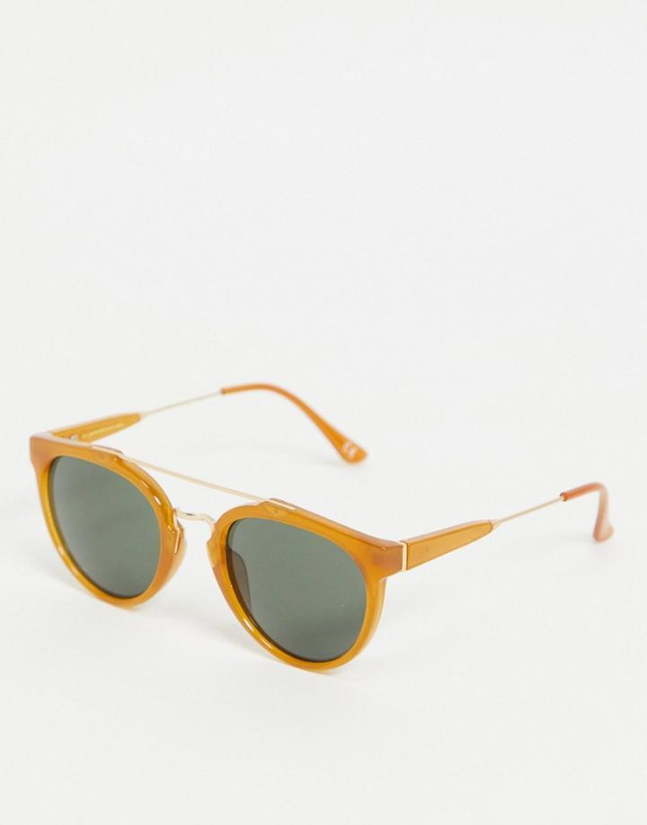 A.kjaerbede Posh Unisex Round Sunglasses In Orange With Flat Brow Detail