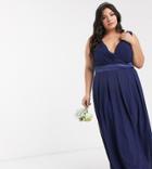 Tfnc Plus Bridesmaid Wrap Front Bow Back Maxi Dress In Navy-blues