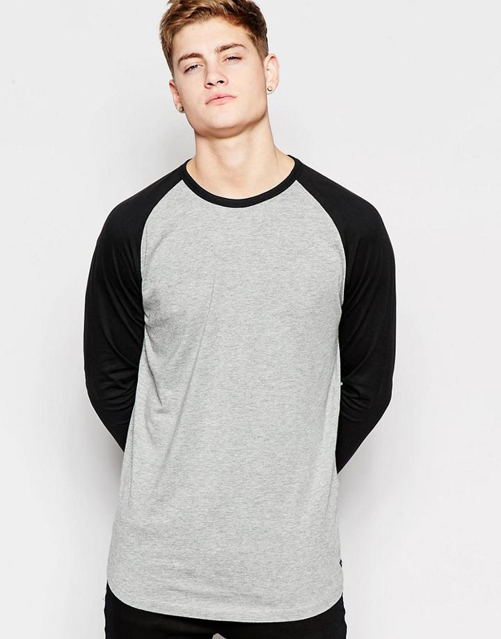 Jack & Jones Contrast Raglan Long Sleeve Top - Gray