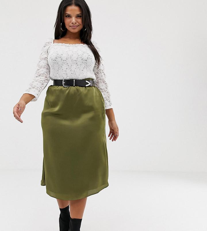 Glamorous Curve Bias Cut Midi Skirt In Satin