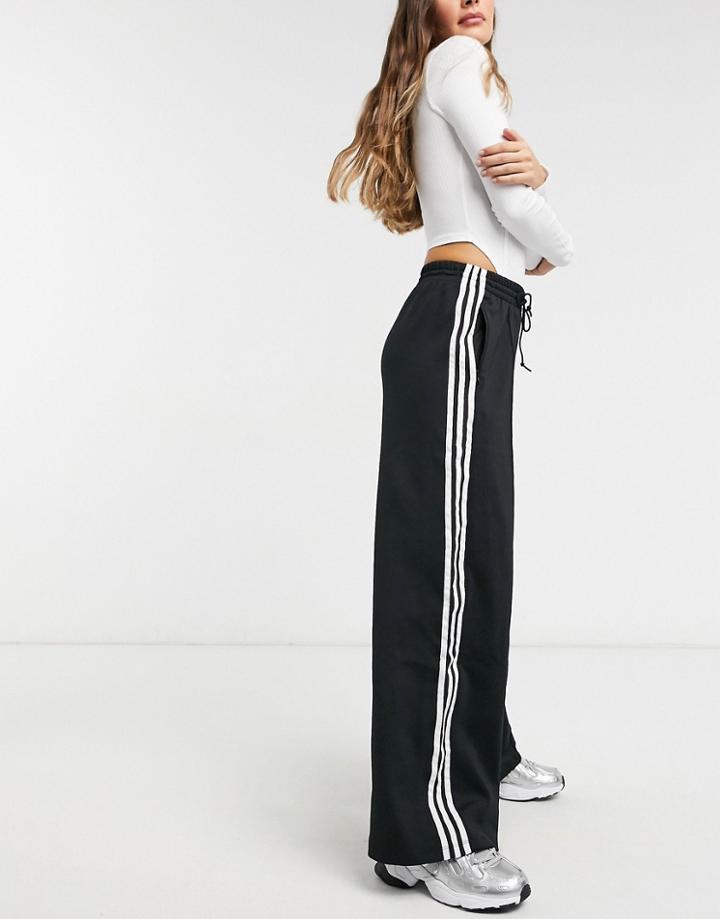 Adidas Originals Adicolor Three Stripe Wide Leg Pants In Black