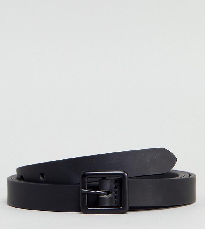Asos Plus Smart Skinny Leather Belt With Matte Coated Buckle In Black - Black