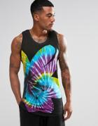 Religion Tank With Tie Dye Flower Print - Black