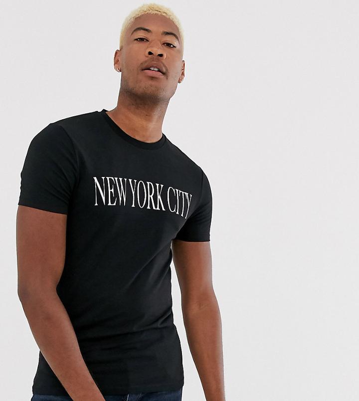 Asos Design Tall Skinny T-shirt With City Print And Stretch-black