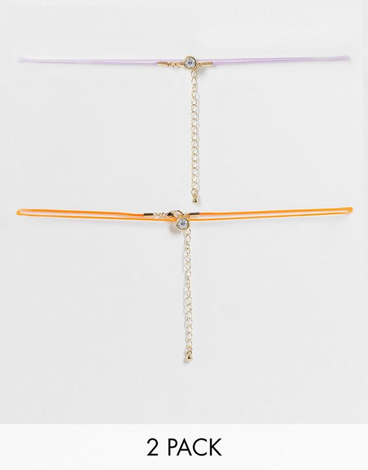 Designb London 2x Multipack 90s Cord Chokers With Crystal Bead