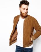 Asos Suede Bomber Jacket In Tan - Tan