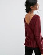 Gestuz Heavy V Back Top With Ruffles And Stripes - Multi