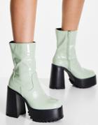 Z Code Z Jess Vegan Chunky Platform Boots In Sage Patent-green