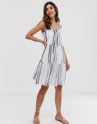 Vero Moda Shoulder Frill Stripe Mini Dress - Multi