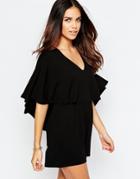 Asos Jersey Romper With Cape Sleeve - Black