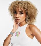 Asyou Glitter Flower Design Tank Top In White