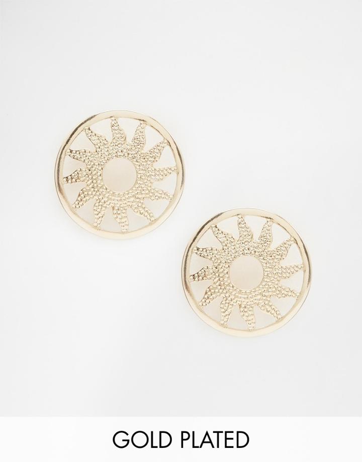 Nylon Gold Plated Sun Disk Stud Earrings - Gold Plated