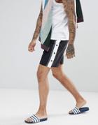 Asos Swim Shorts In Monochrome With Side Poppers In Mid Length - Black