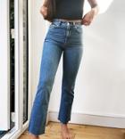 Asos Design Tall High Rise Stretch 'effortless' Crop Kick Flare Jeans In Midwash-blues