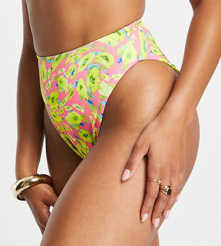 Asyou High Leg High Waist Bikini Bottom In Abstract Floral Print-multi
