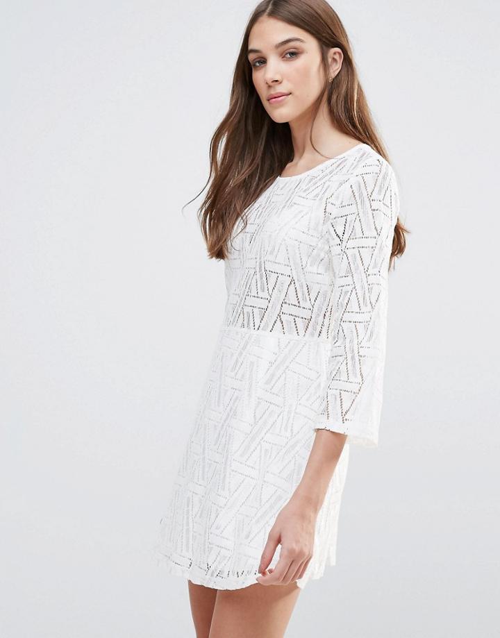 Liqurosh Crochet Long Sleeve Mini Dress - White