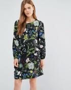 Yumi Flower And Leaf Print Dress - Black