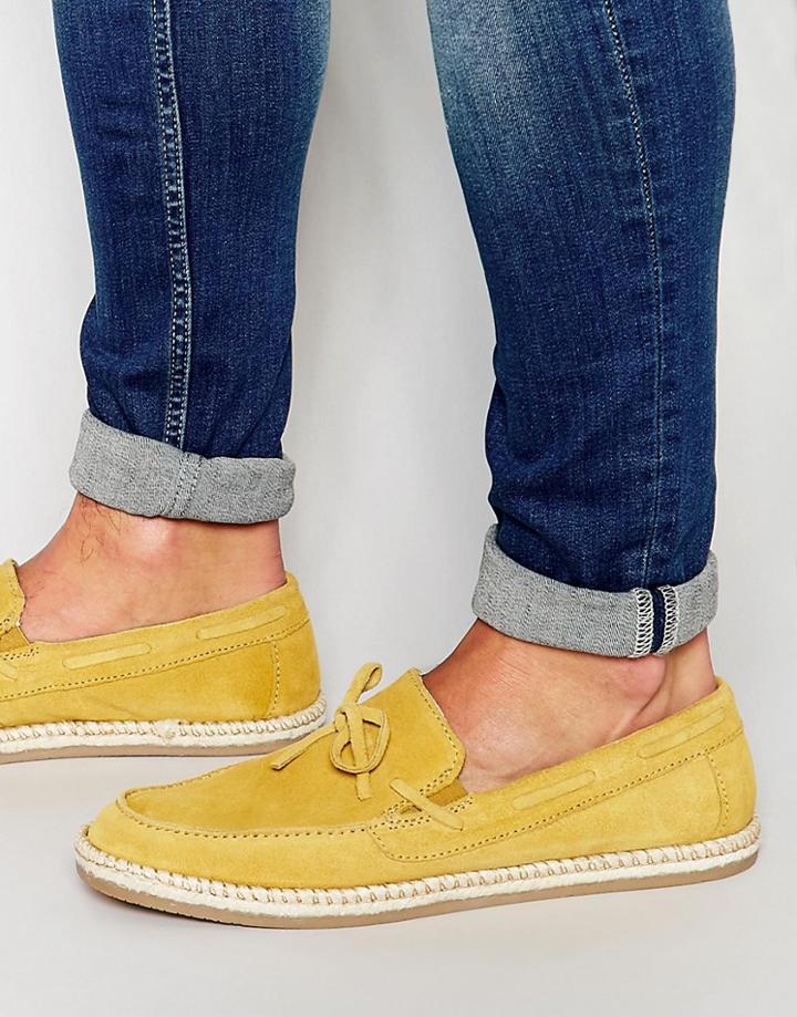 Asos Loafers With Tie Front In Mustard Yellow Suede - Yellow