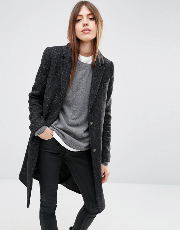 Asos Wool Blend Slim Coat With Pocket Detail-black