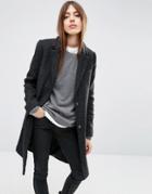 Asos Wool Blend Slim Coat With Pocket Detail-black
