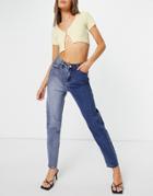 Missguided Tonal Color Block Mom Jeans In Blue-blues
