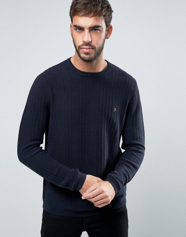 Farah Hastings Crew Sweater Texture Knit Slim Fit In Navy - Navy