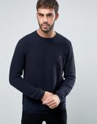 Farah Hastings Crew Sweater Texture Knit Slim Fit In Navy - Navy