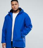 Asos Plus Shower Resistant Rain Coat With Fleece Lined Hood In Blue - Blue