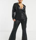 Asos Luxe Curve Leather Look High Waisted Flare Pants In Black