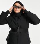 Asos 4505 Curve Ski Belted Jacket With Faux Fur Hood-black