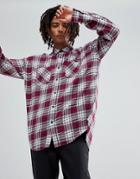 Asos Drop Shoulder Oversized Longline Check Shirt With Bleach Wash - Red