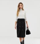 Warehouse Midi Pencil Skirt With Double Button Detail In Black - Black