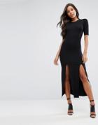 Asos Ultimate Double Split Front Maxi Dress - Black