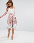 Vesper Midi Skirt In Floral Print With Contrast Border - Pink