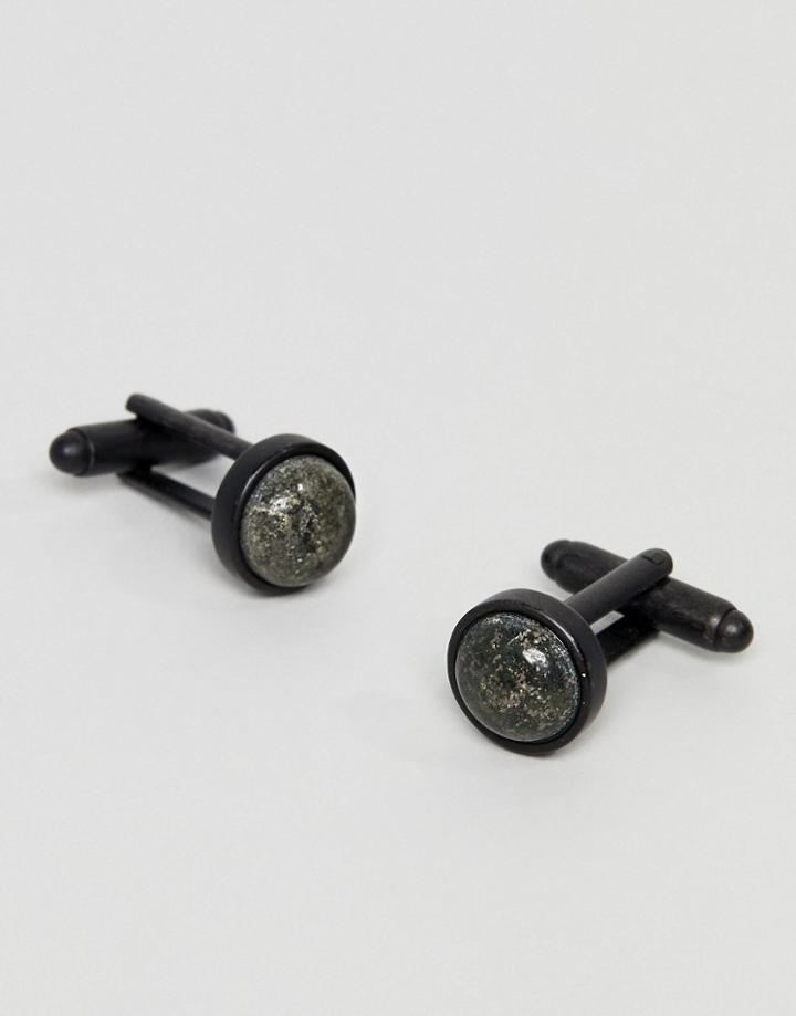 Icon Brand Premium Black Cufflinks With Pyrite Set Stones