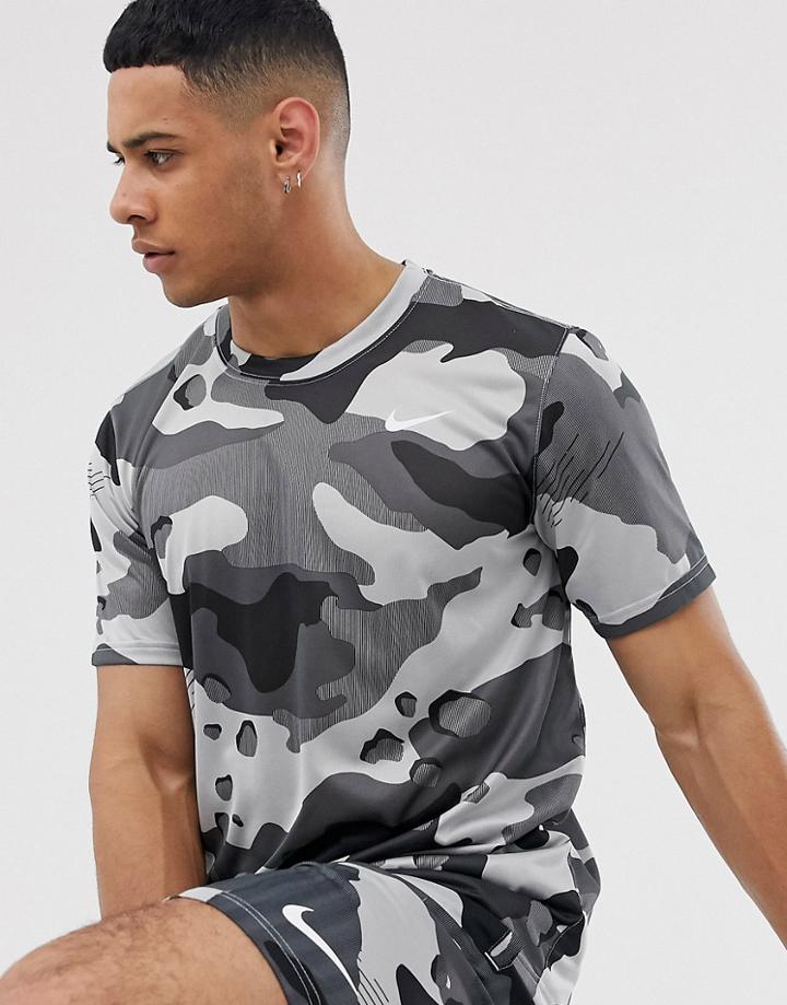Nike Training Camo T-shirt In Gray-black