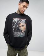Asos Tu Pac Oversized Long Sleeve Band T-shirt With Vintage Print - Black