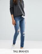 New Look Tall Distressed Ripped Skinny Jeans - Navy