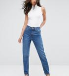 Asos Tall Original Mom Jeans In Haillie Wash With Stepped Hem - Blue