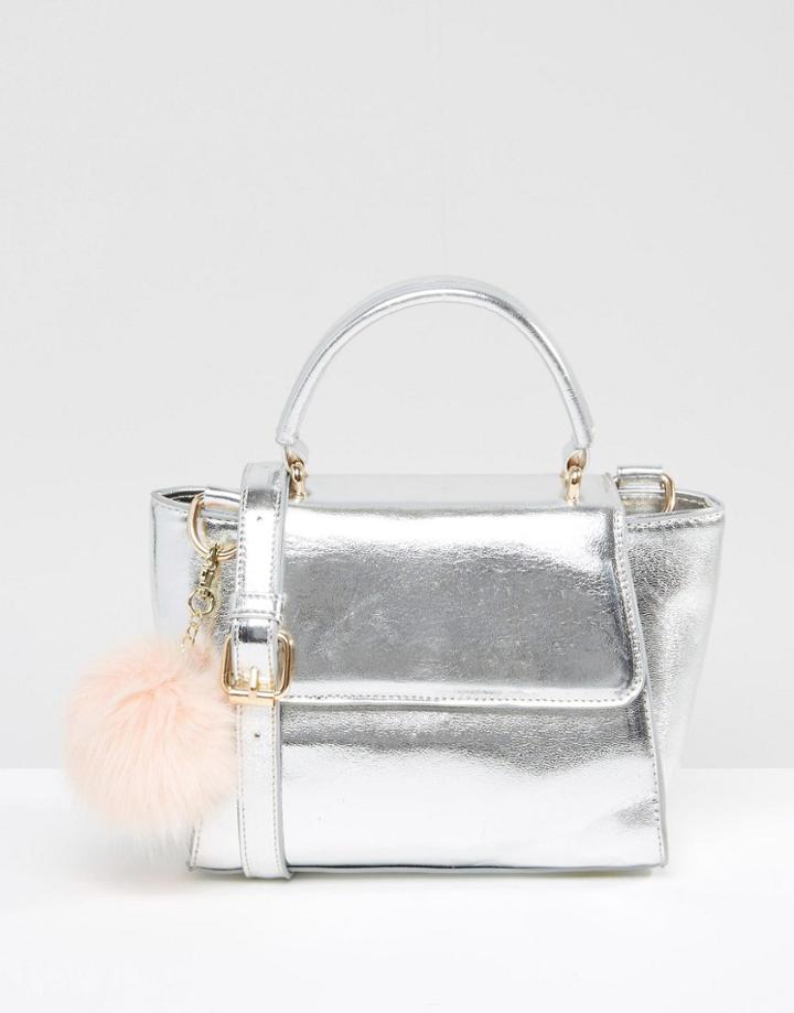 Skinnydip Small Cross Body In Silver With Pom Pom - Silver