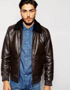 Nudie Leather Jacket Tjalle Pilot Faux Fur Collar - Dk Brown