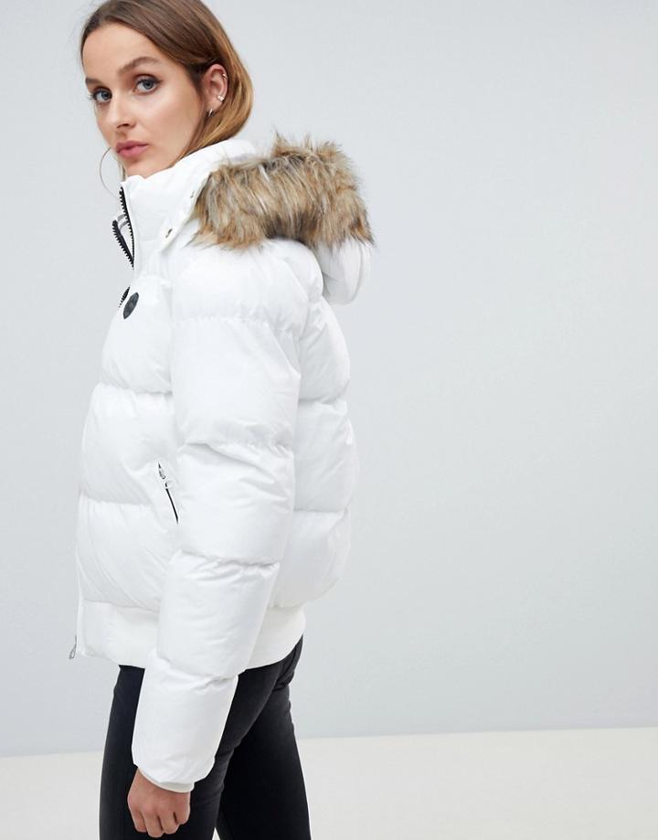 Schott Padded Jacket With Badge Logo And Hood - White